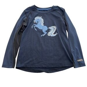 Kerrits Girls Navy Blue Horse Graphic KwickWarm Long Sleeve Riding Top Size S